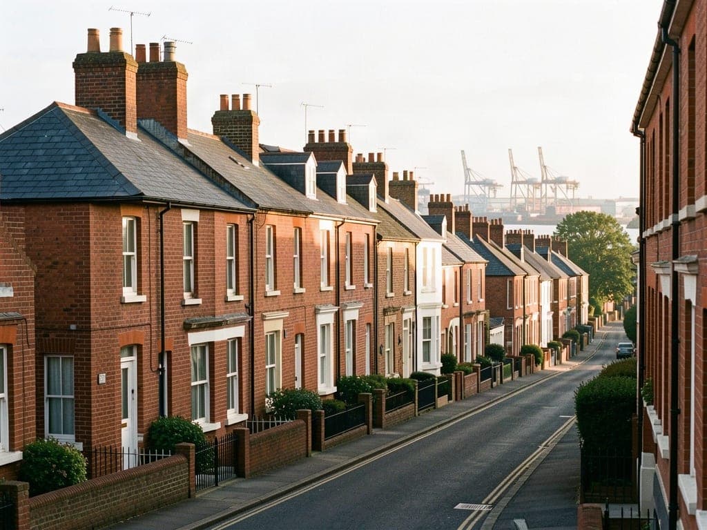 Red brick Victorian terraces on a hill in Ipswich